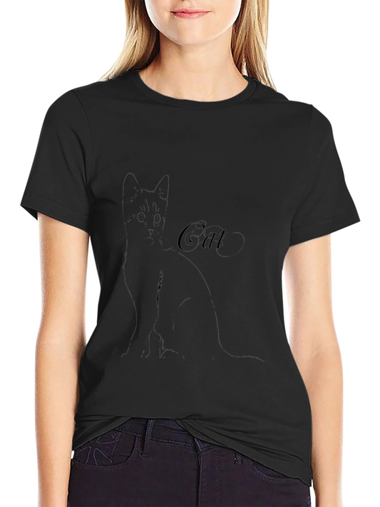 Cat Outline Black T-Shirt - Stylish Minimalist Design