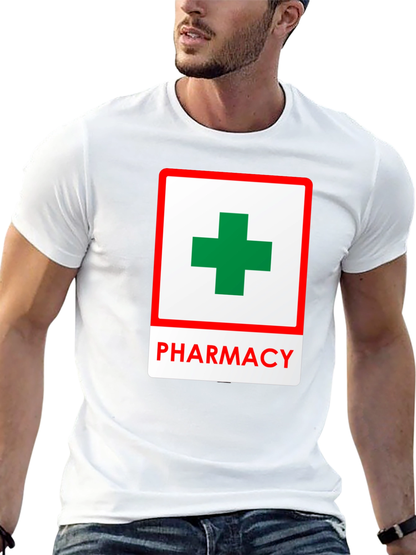 Pharmacy T-Shirt with Green Cross Symbol