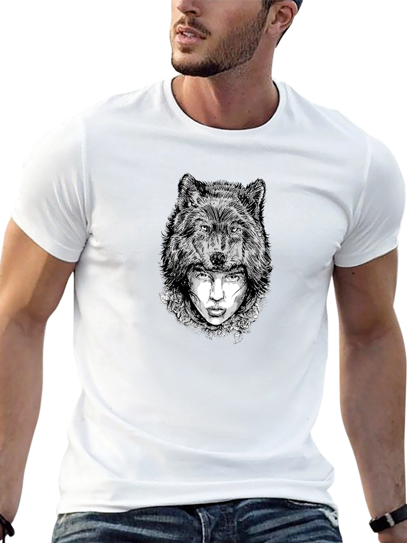 Wolf Woman Graphic Tee - Black Cotton Blend