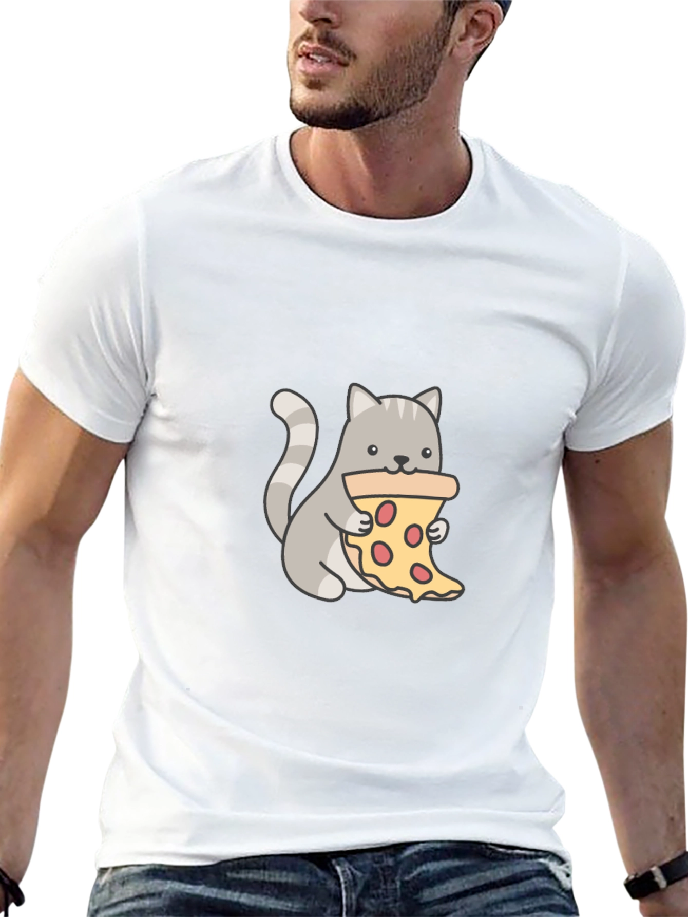Cat Eating Pizza Graphic T-Shirt