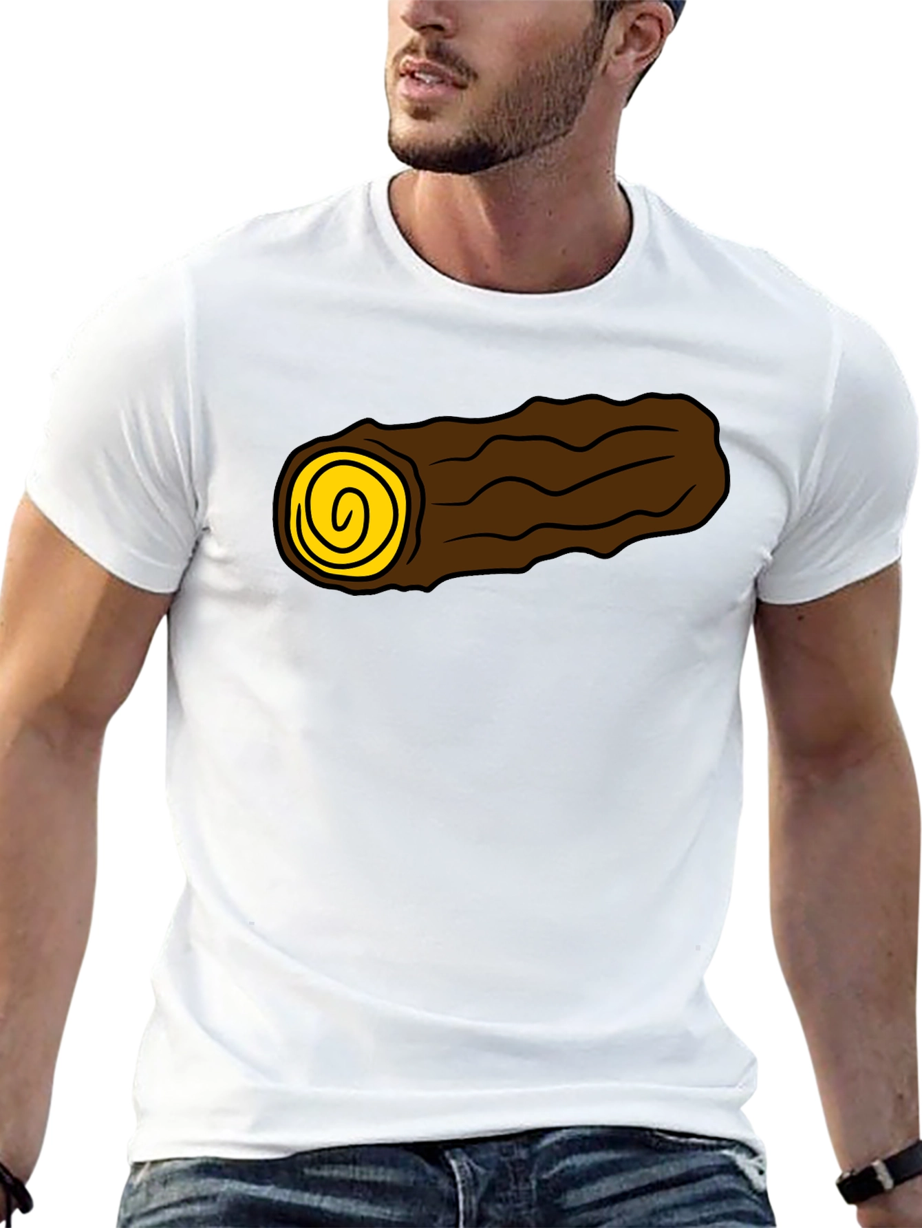 Cartoon Log Graphic Tee - Soft Black Cotton