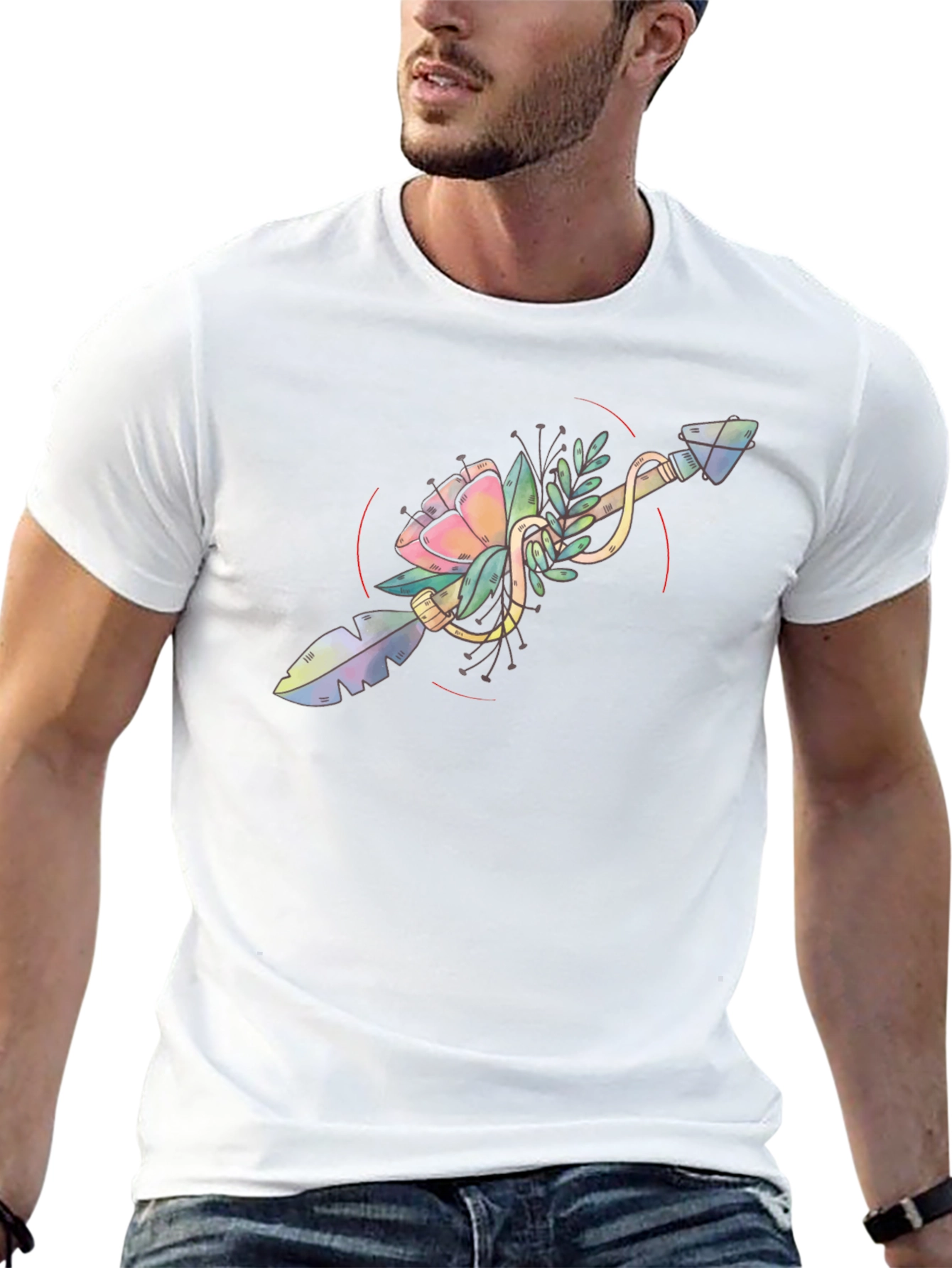 Floral Arrow Graphic Tee - Unique Artistic Design