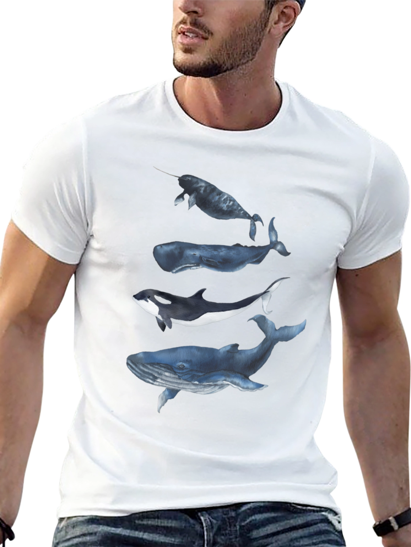 Whale Graphic Tee - Black Cotton T-Shirt