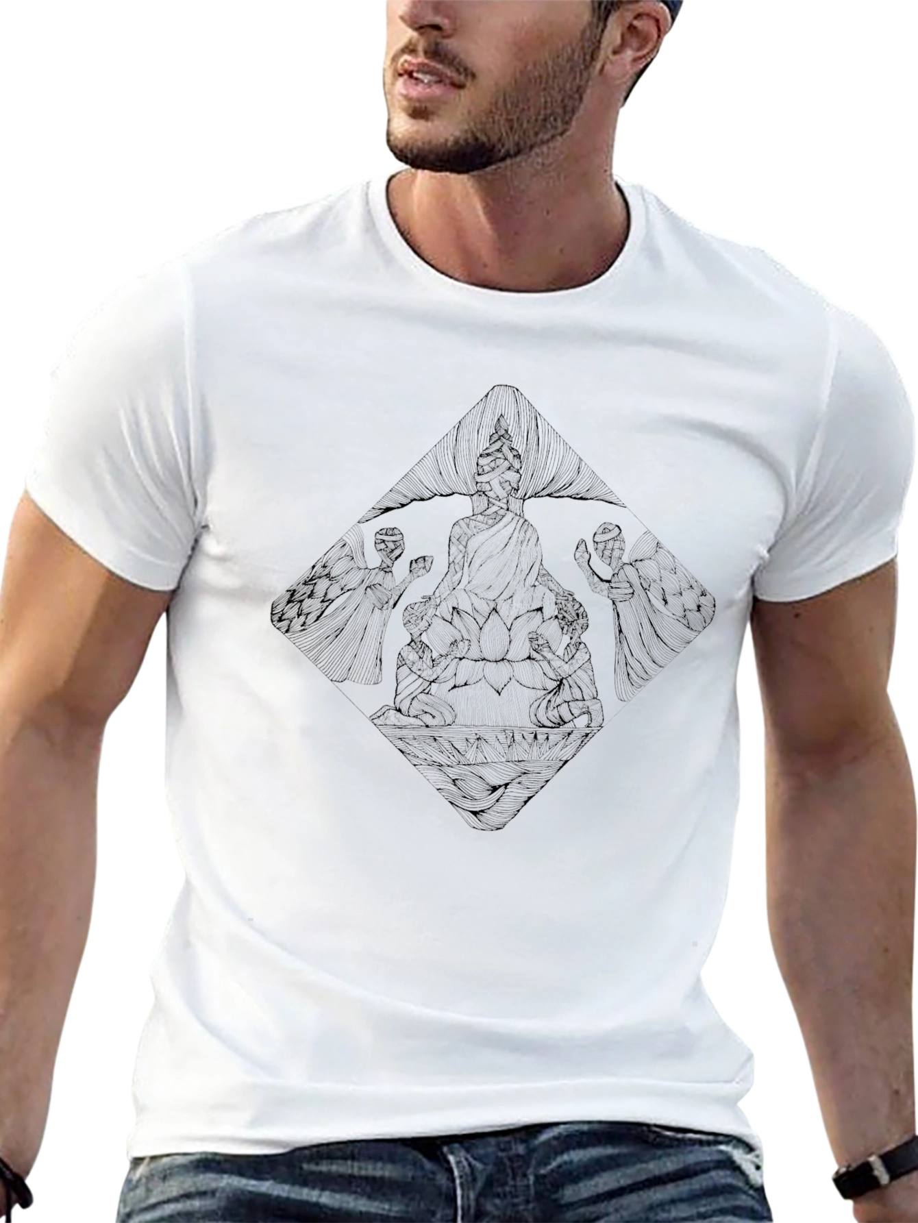 Black Graphic Print Tee for Men