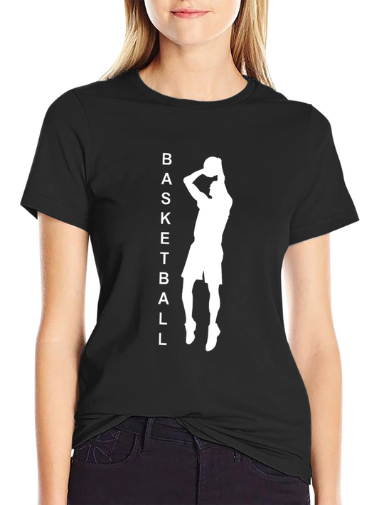 Basketball Silhouette Graphic Tee - Black Cotton Blend