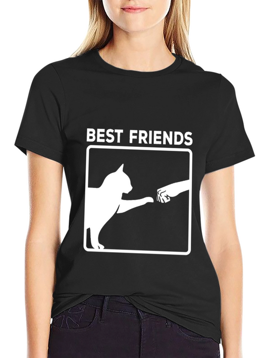Best Friends Cat & Human Fist Bump Graphic T-Shirt