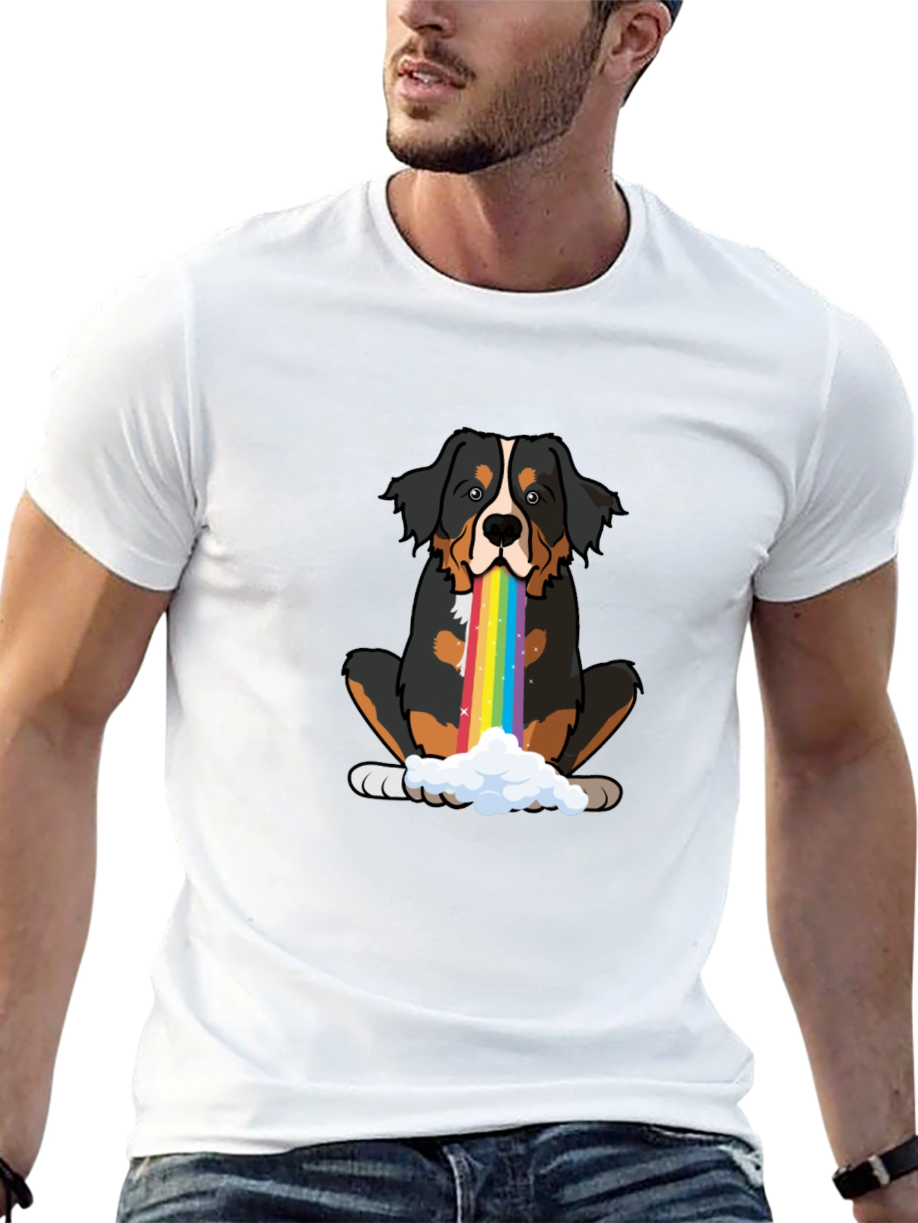 Rainbow Puke Bernese Mountain Dog Graphic Tee