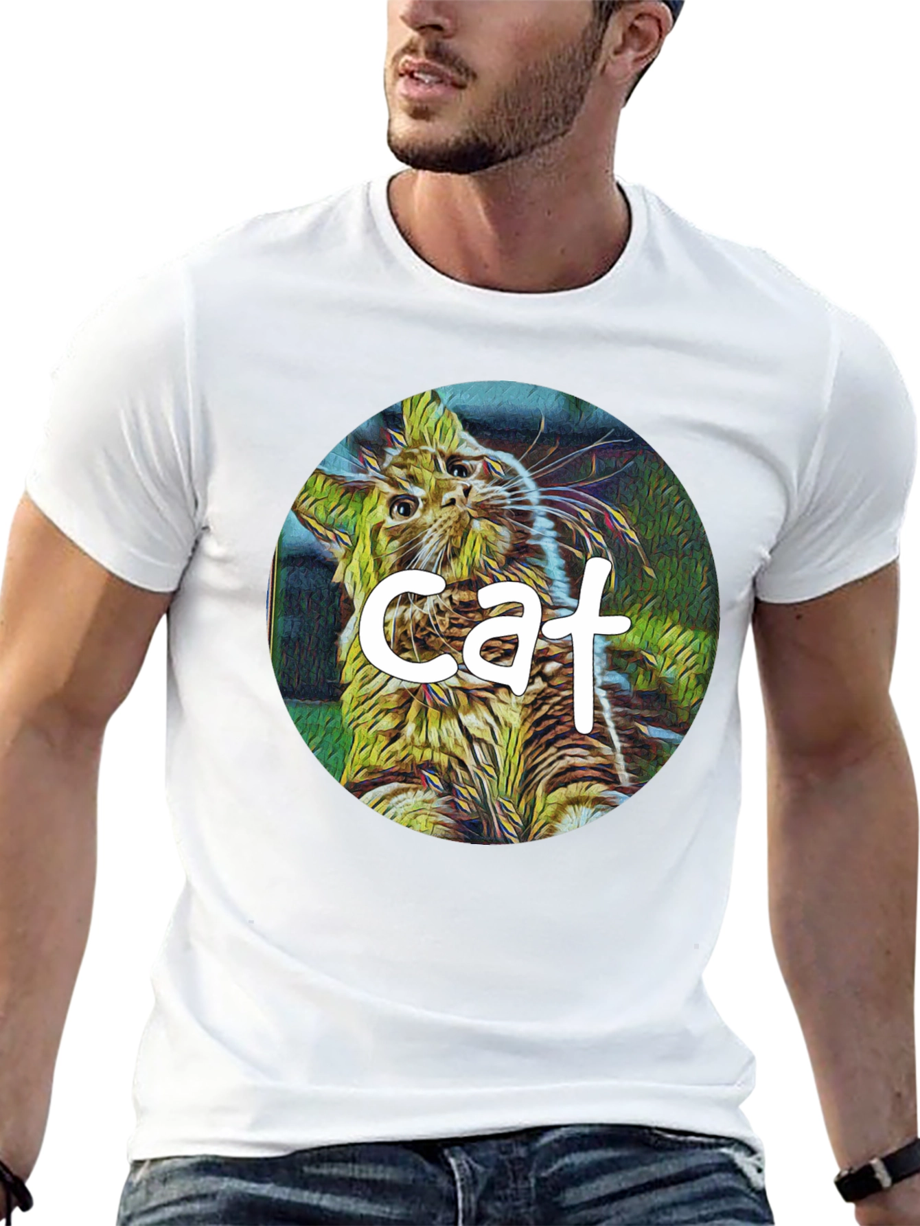 Cat Graphic Black T-Shirt - Artistic Design
