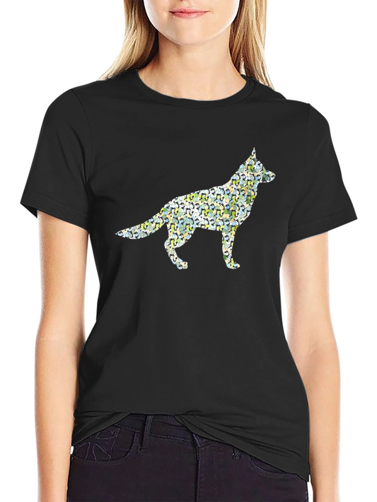 German Shepherd Dog Graphic Print Black T-Shirt