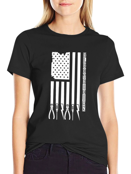 Electrician American Flag Graphic T-Shirt