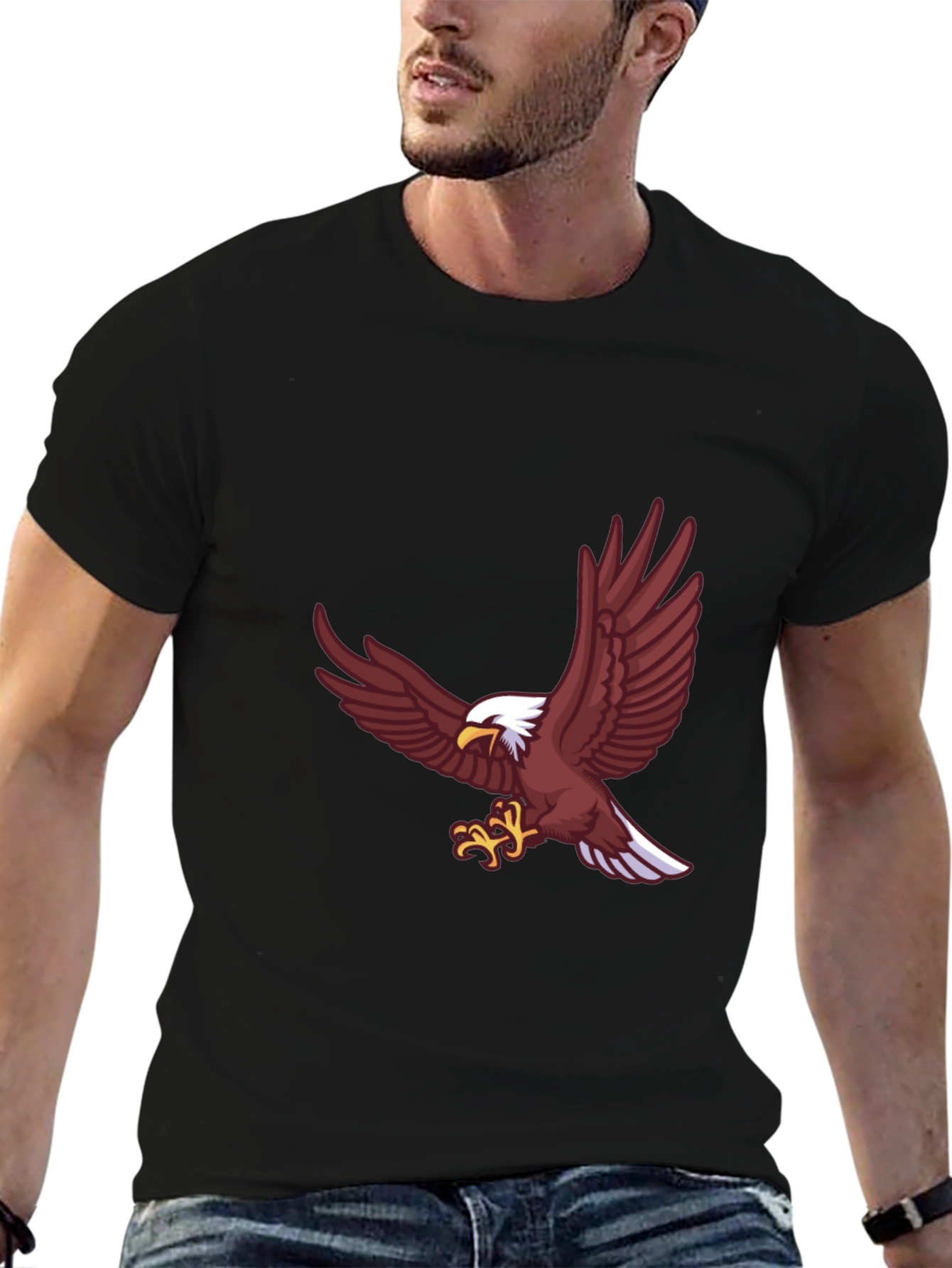 Bold Eagle Graphic Tee - Black Cotton Blend Shirt