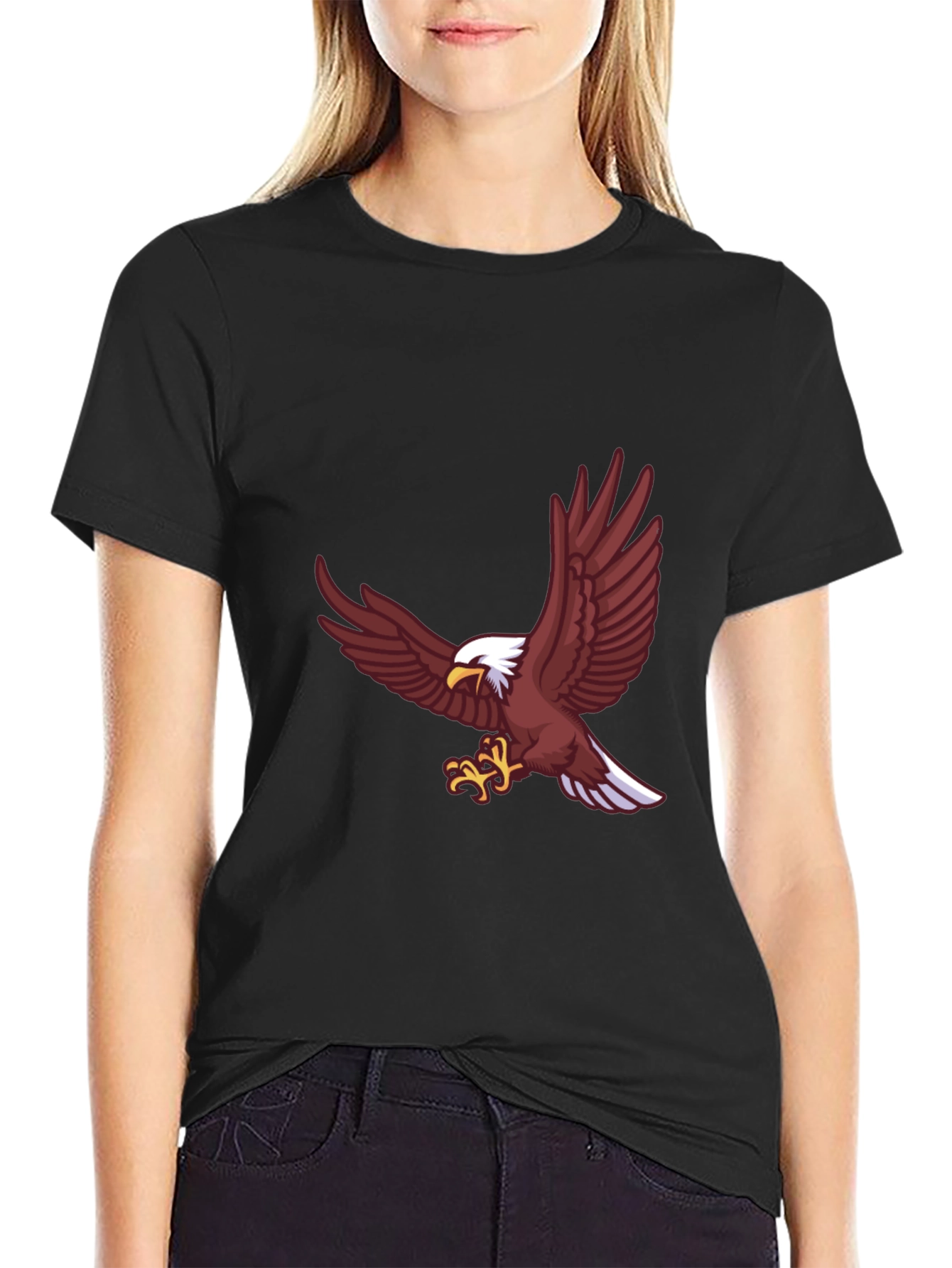 Bold Eagle Graphic Tee - Black Cotton Blend Shirt