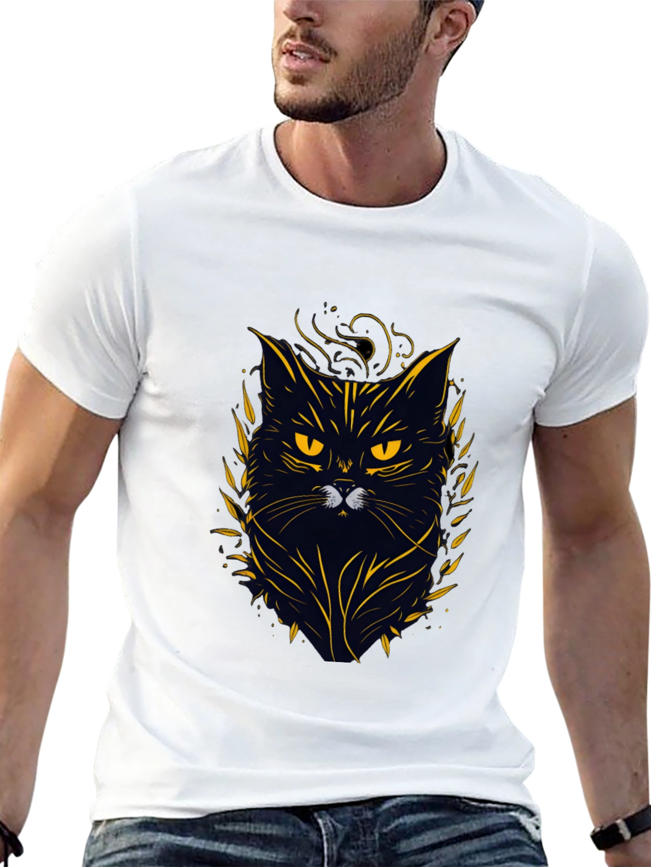 Black Cat Graphic Tee - Mens Crew Neck T-Shirt