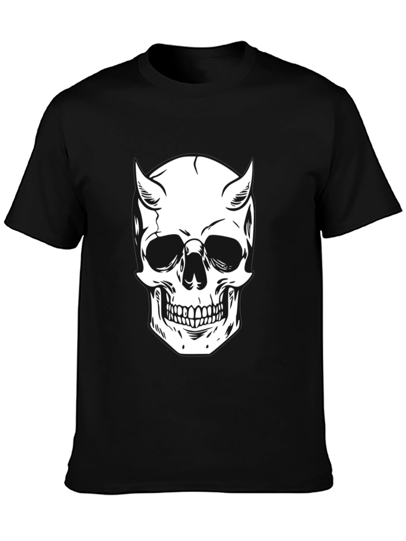 Devil Skull Graphic Tee - Black Cotton T-Shirt