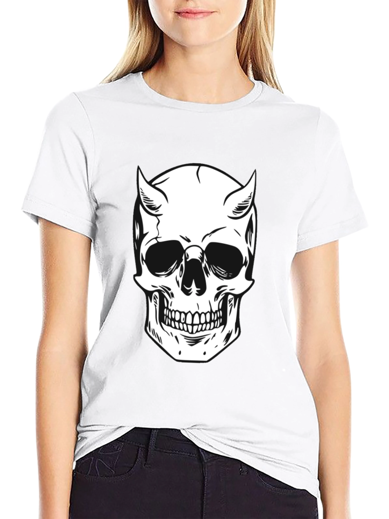 Devil Skull Graphic Tee - Black Cotton T-Shirt