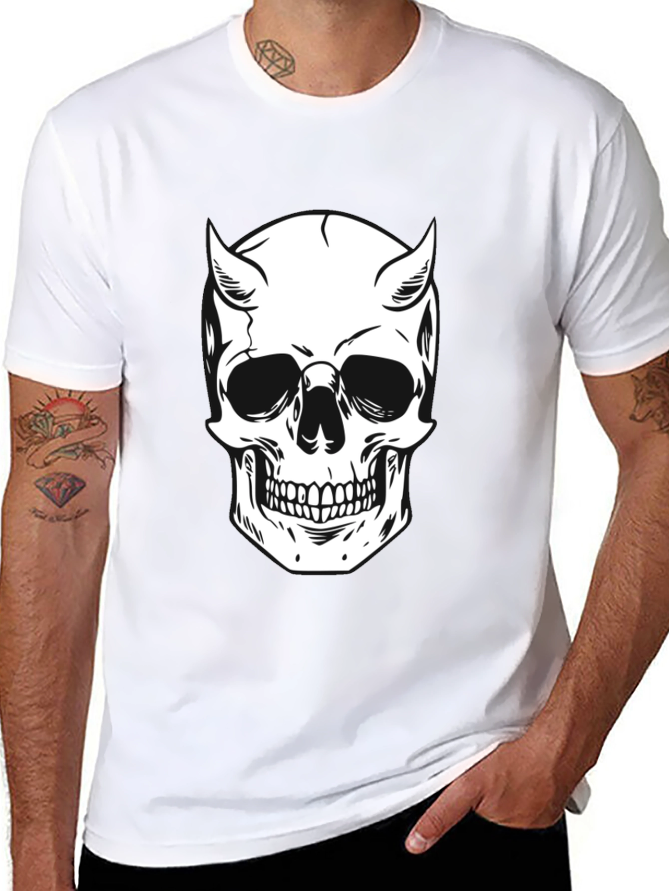 Devil Skull Graphic Tee - Black Cotton T-Shirt