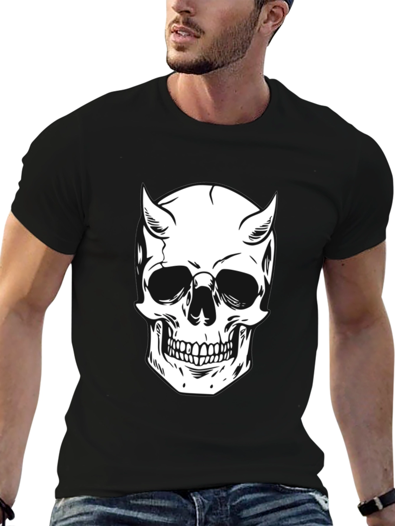 Devil Skull Graphic Tee - Black Cotton T-Shirt