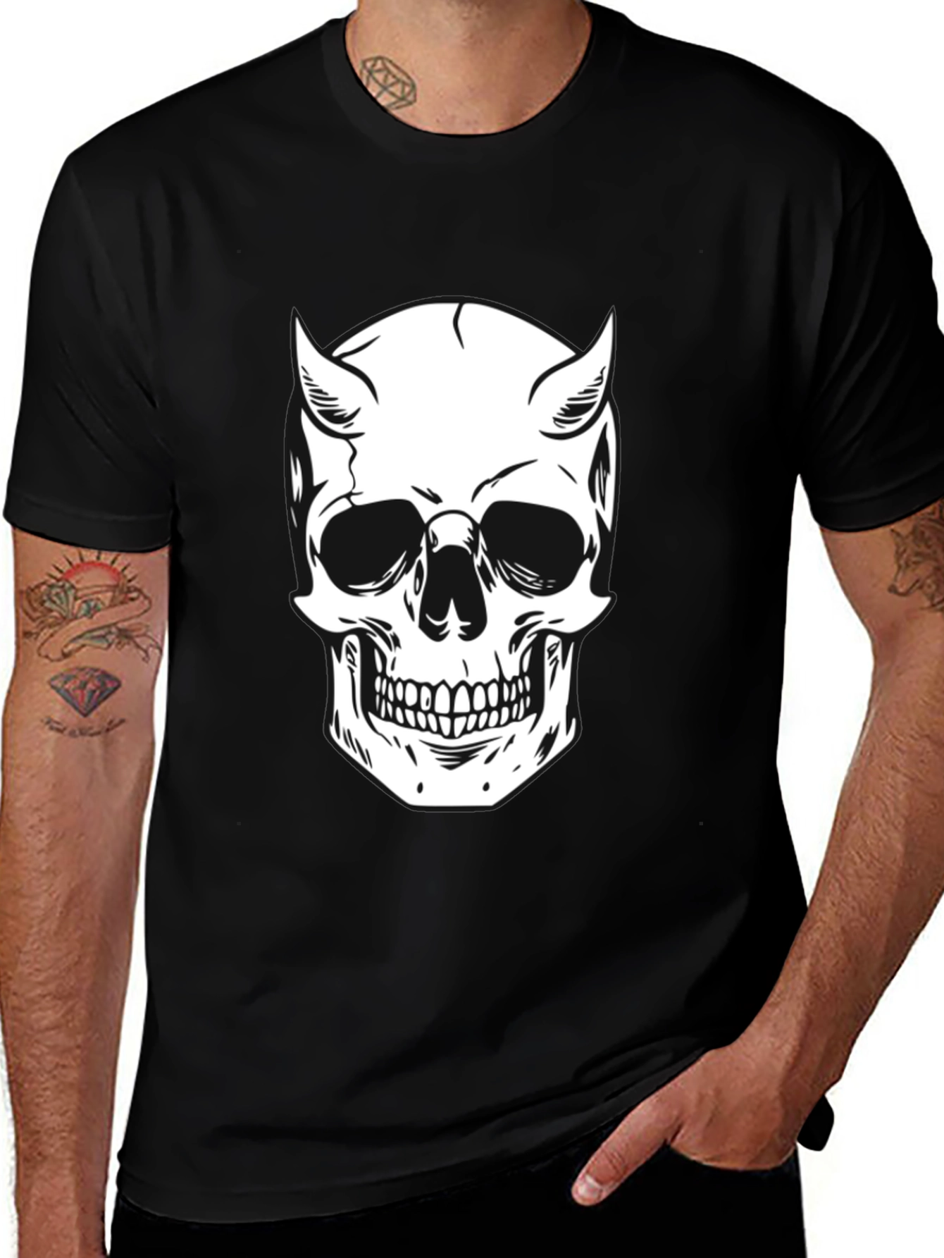 Devil Skull Graphic Tee - Black Cotton T-Shirt