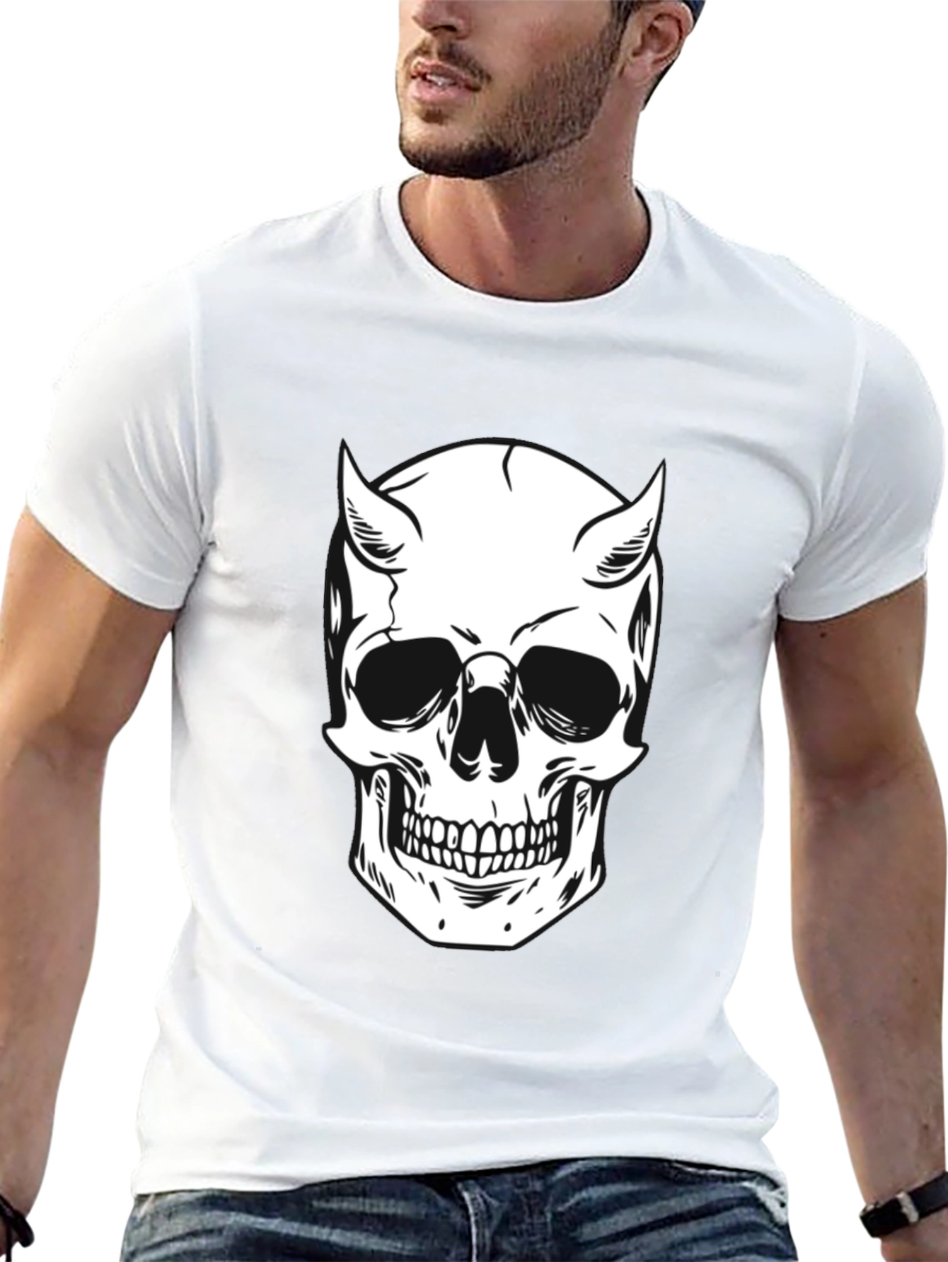 Devil Skull Graphic Tee - Black Cotton T-Shirt