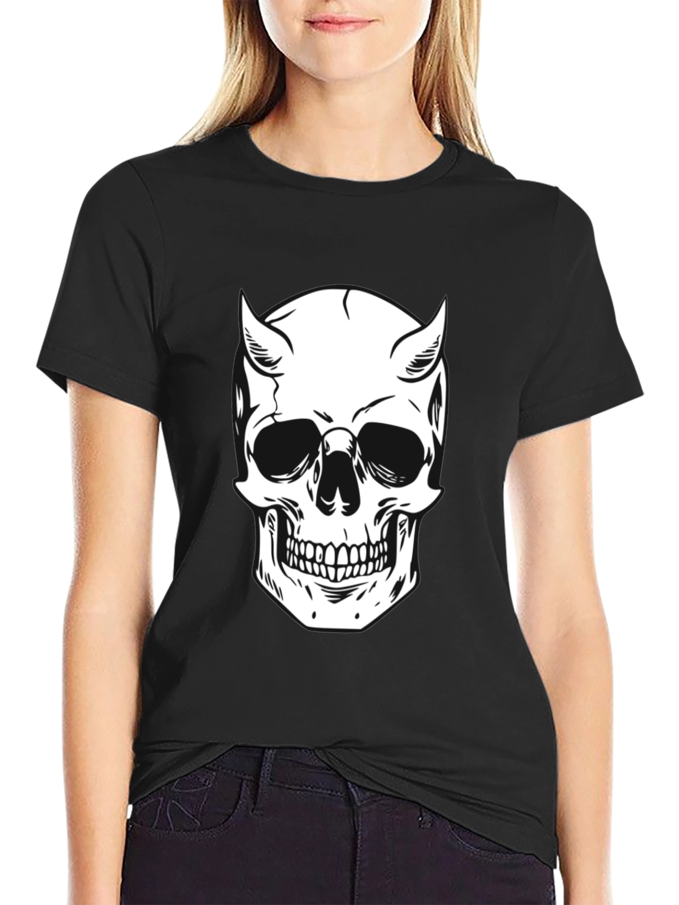 Devil Skull Graphic Tee - Black Cotton T-Shirt