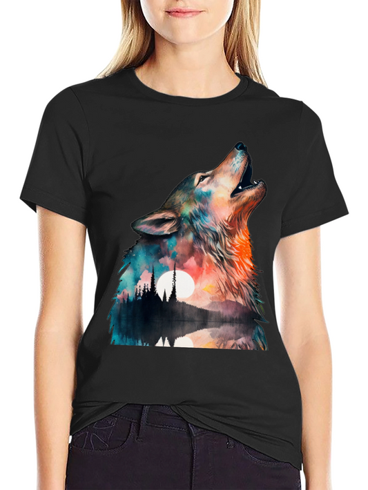 Wolf Landscape Graphic Tee - Mens Black T-Shirt