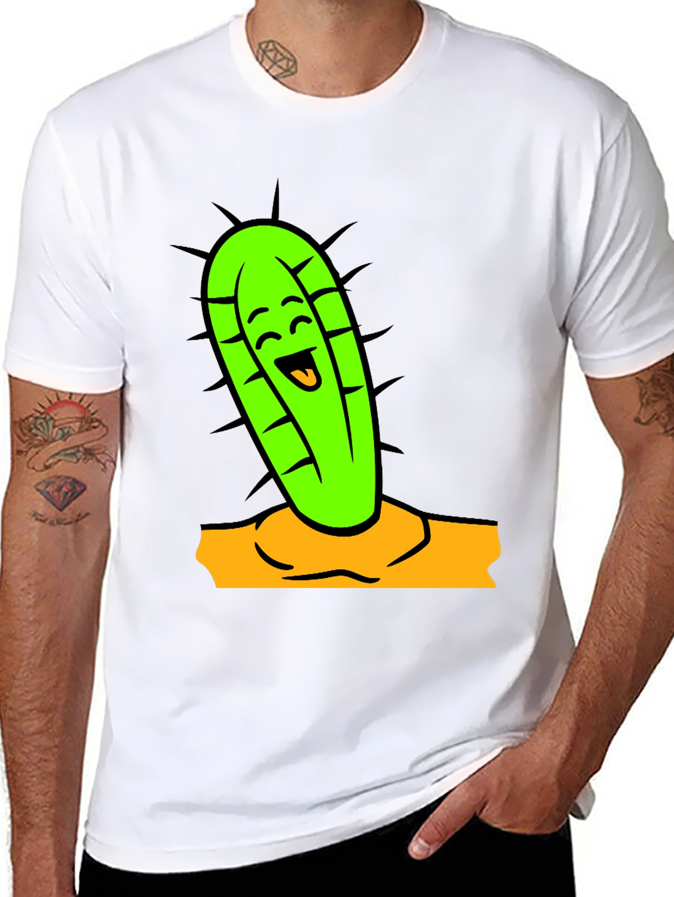 Funny Cactus Graphic Tee - Black Cotton Shirt