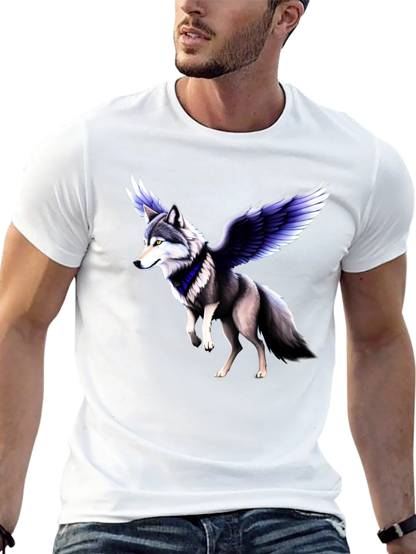 Winged Wolf Graphic Tee - Black Crew Neck Shirt