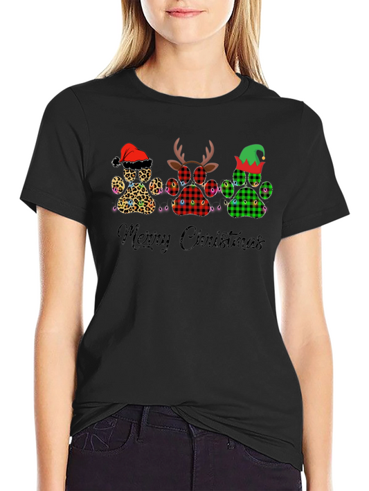 Merry Christmas Paw Print Tee