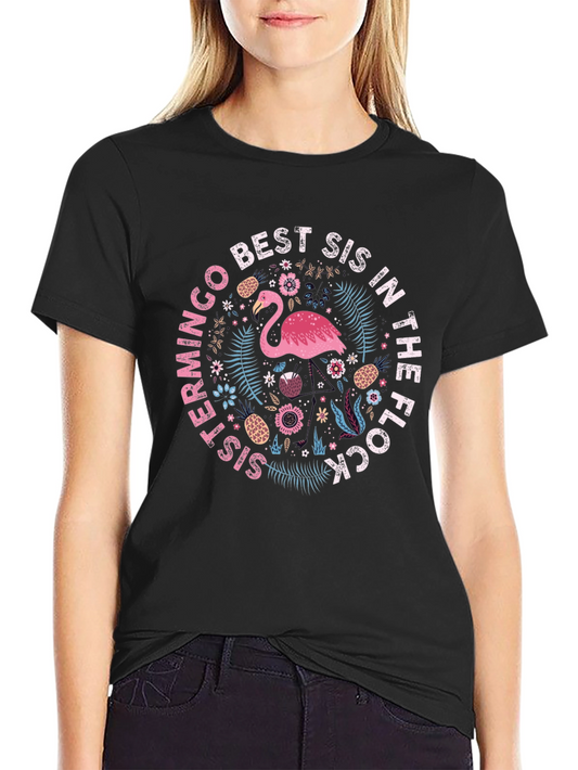 Flamingo Best Sis In The Flock Graphic T-Shirt
