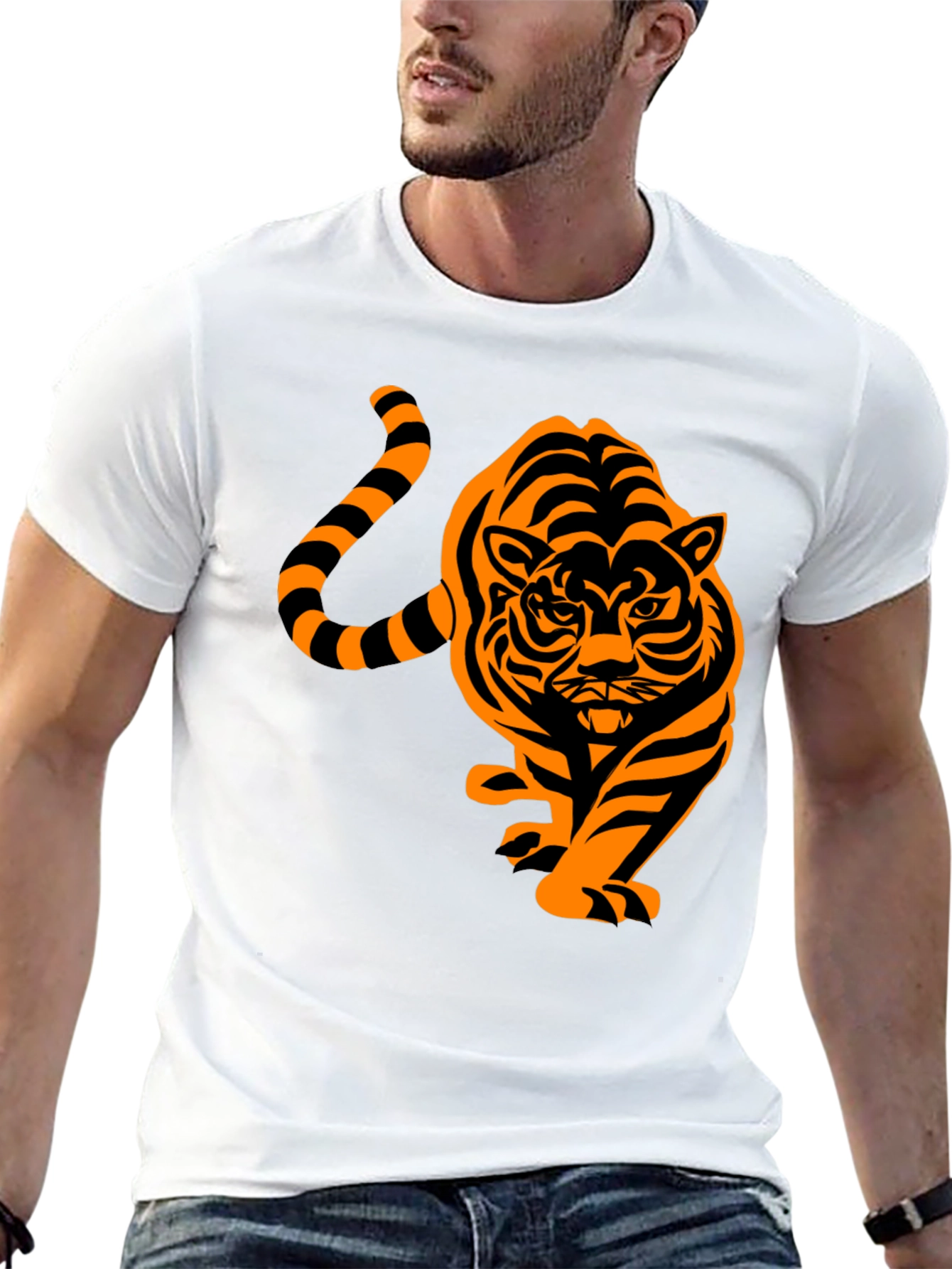 Tiger Graphic Tee - Bold Black Cotton T-Shirt