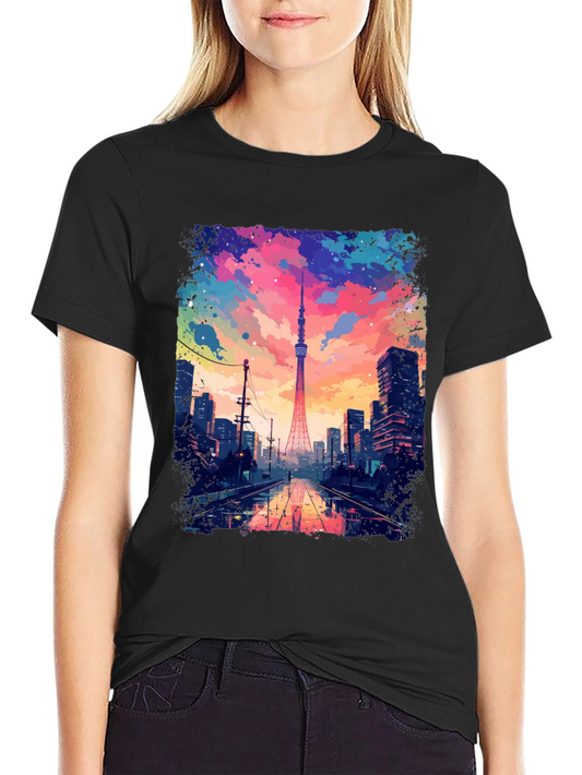 Tokyo Tower Graphic Tee - Artistic Cityscape Design