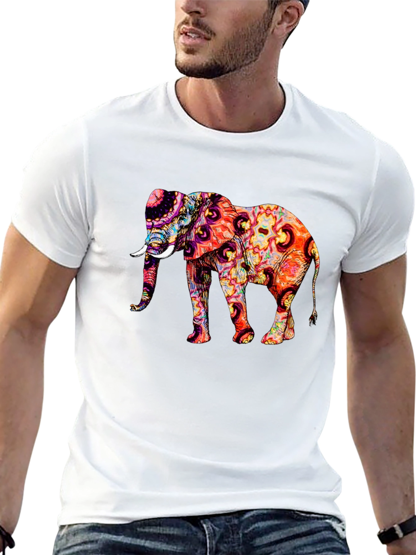 Psychedelic Elephant Graphic Print T-Shirt