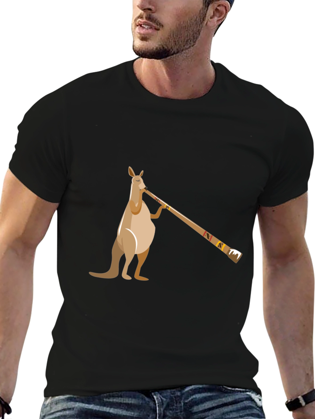 Kangaroo Didgeridoo T-Shirt - Black Cotton Tee