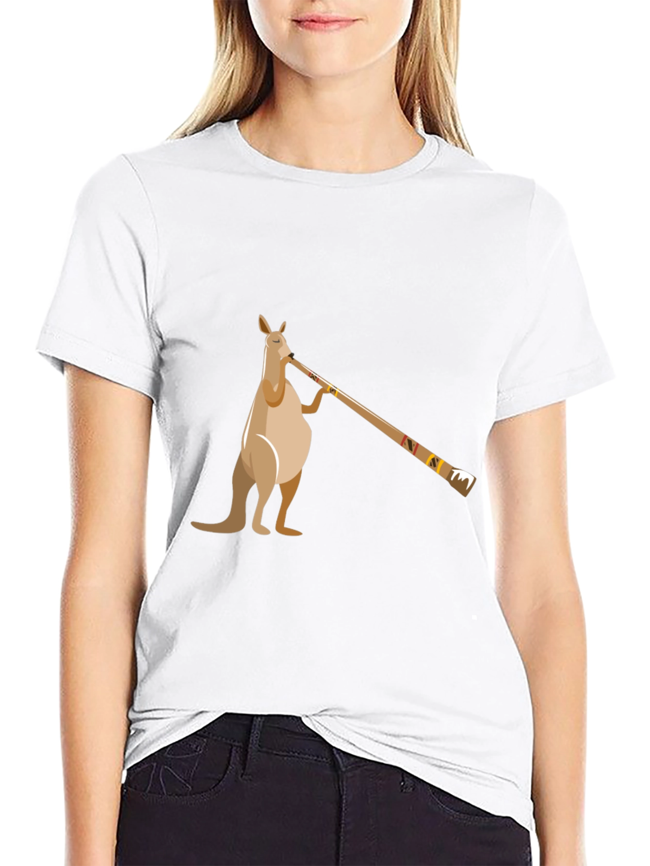 Kangaroo Didgeridoo T-Shirt - Black Cotton Tee