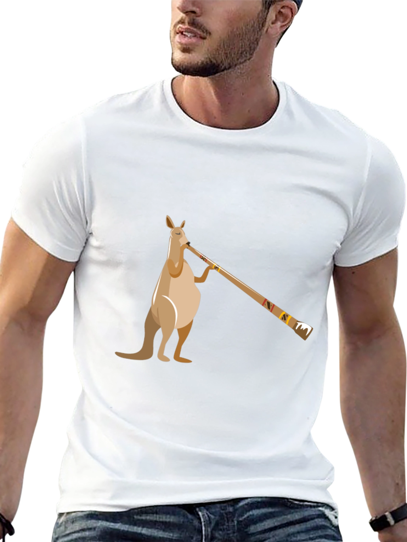 Kangaroo Didgeridoo T-Shirt - Black Cotton Tee