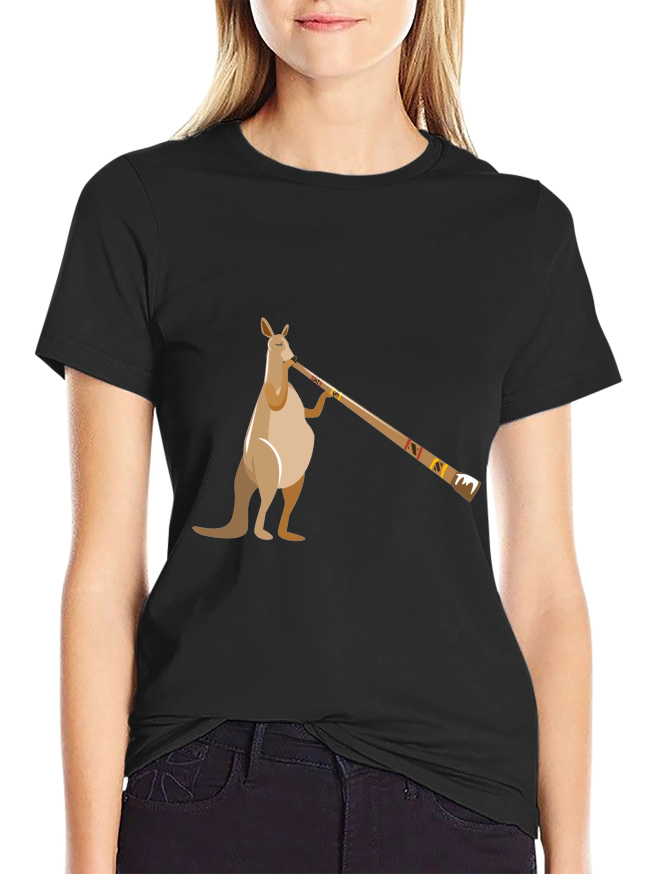 Kangaroo Didgeridoo T-Shirt - Black Cotton Tee