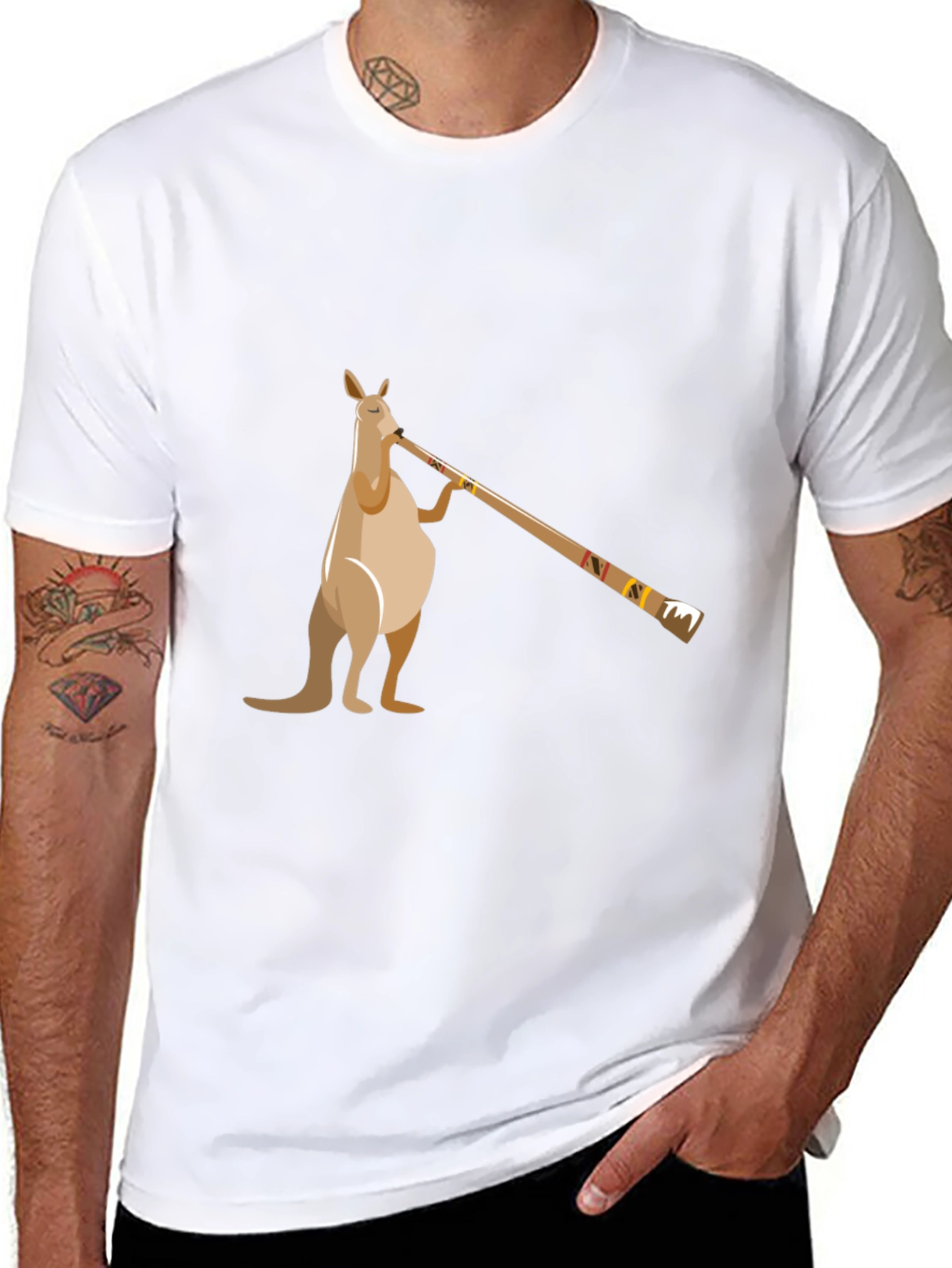 Kangaroo Didgeridoo T-Shirt - Black Cotton Tee