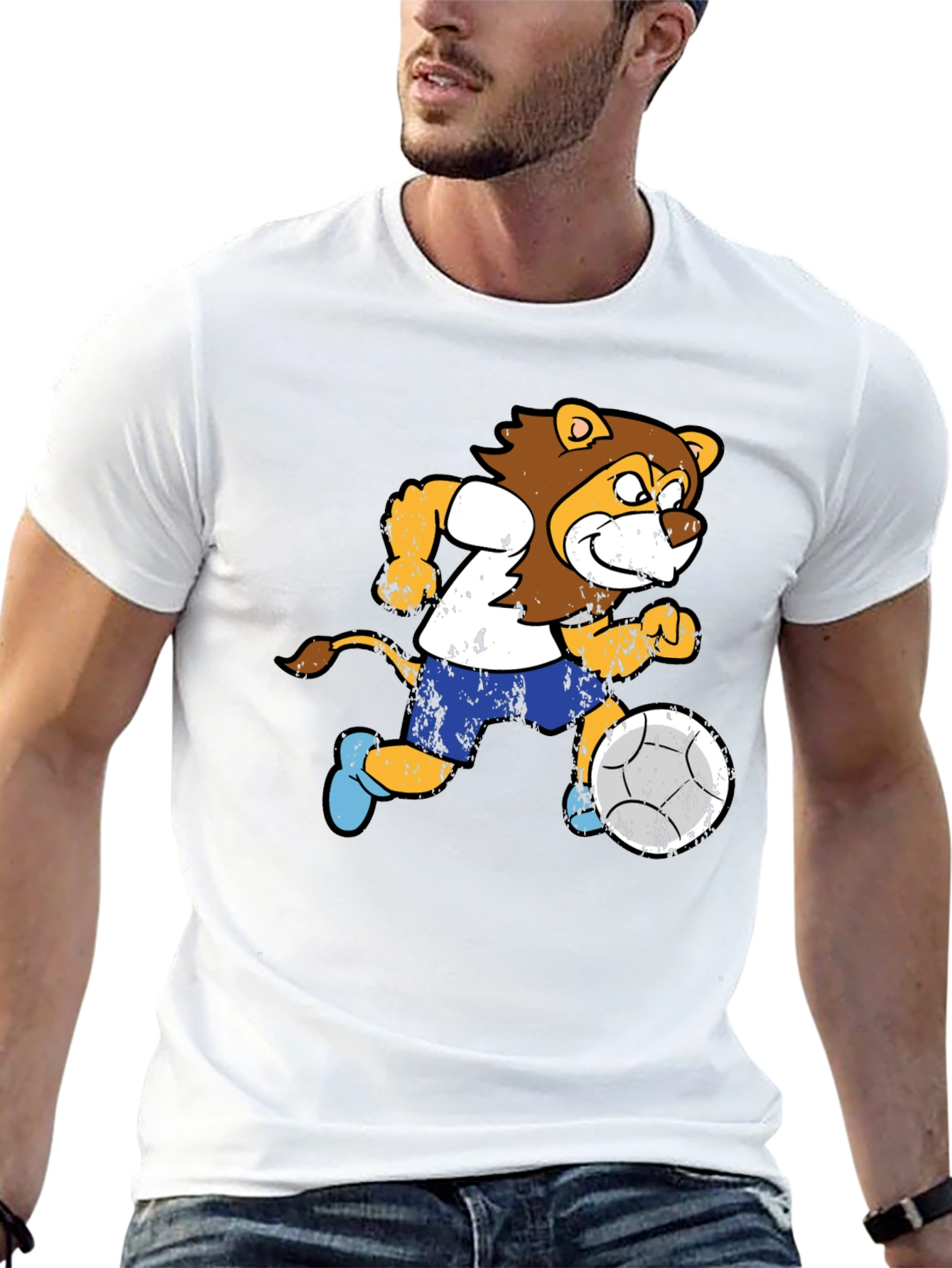 Lion Soccer Player Graphic T-Shirt