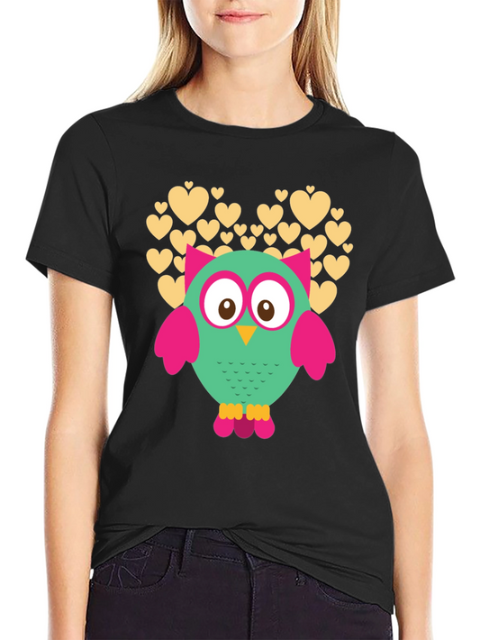 Owl Heart Graphic Black T-Shirt