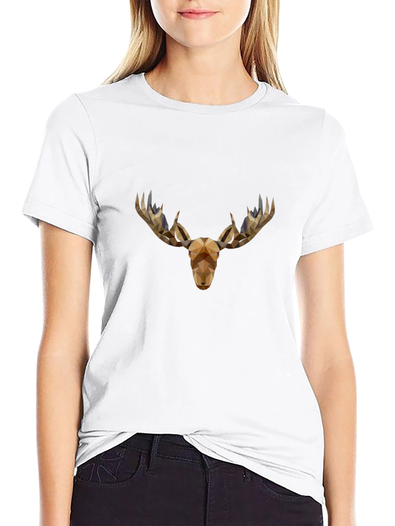 Geometric Moose Head Graphic Tee - Black