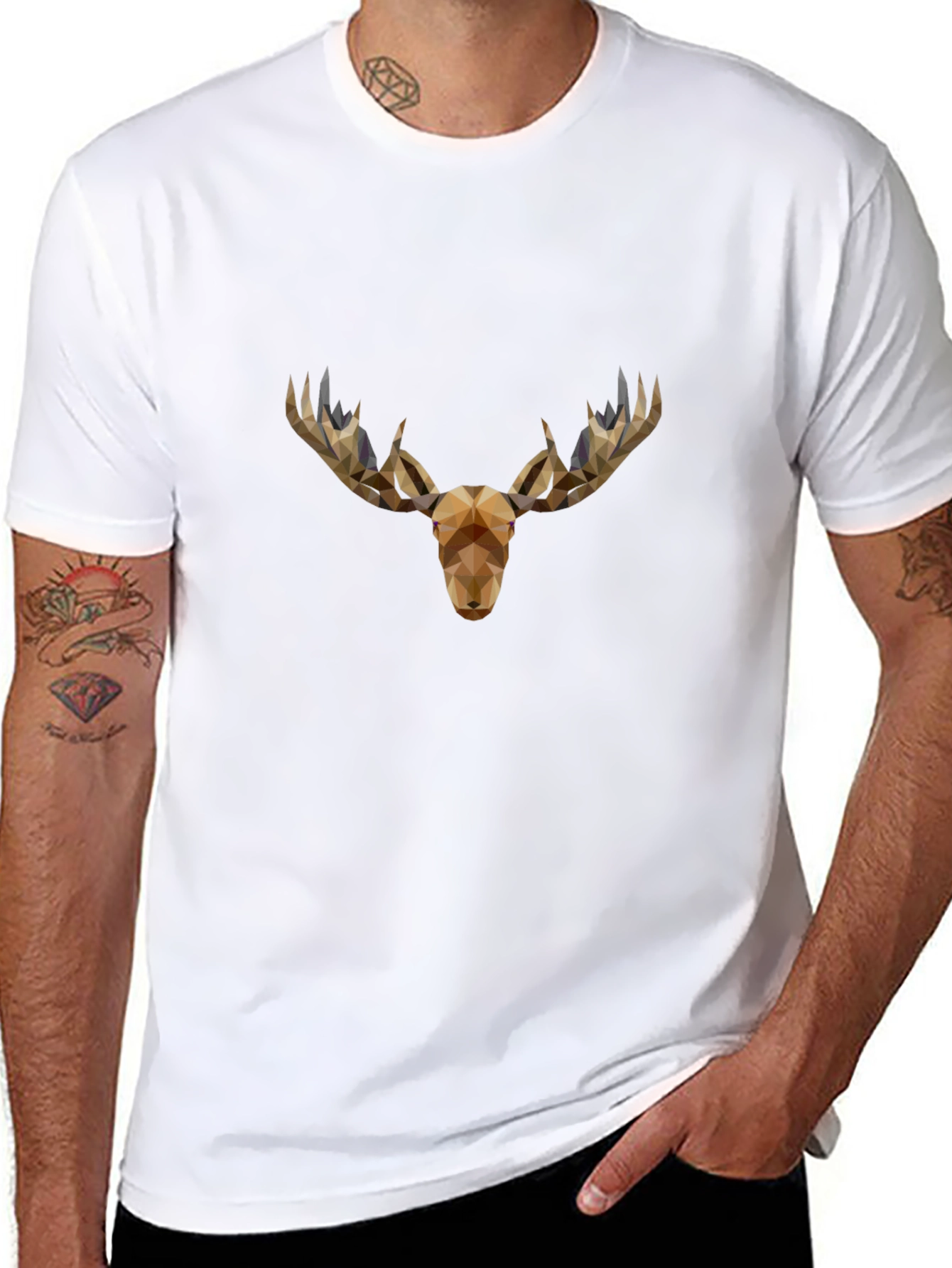 Geometric Moose Head Graphic Tee - Black