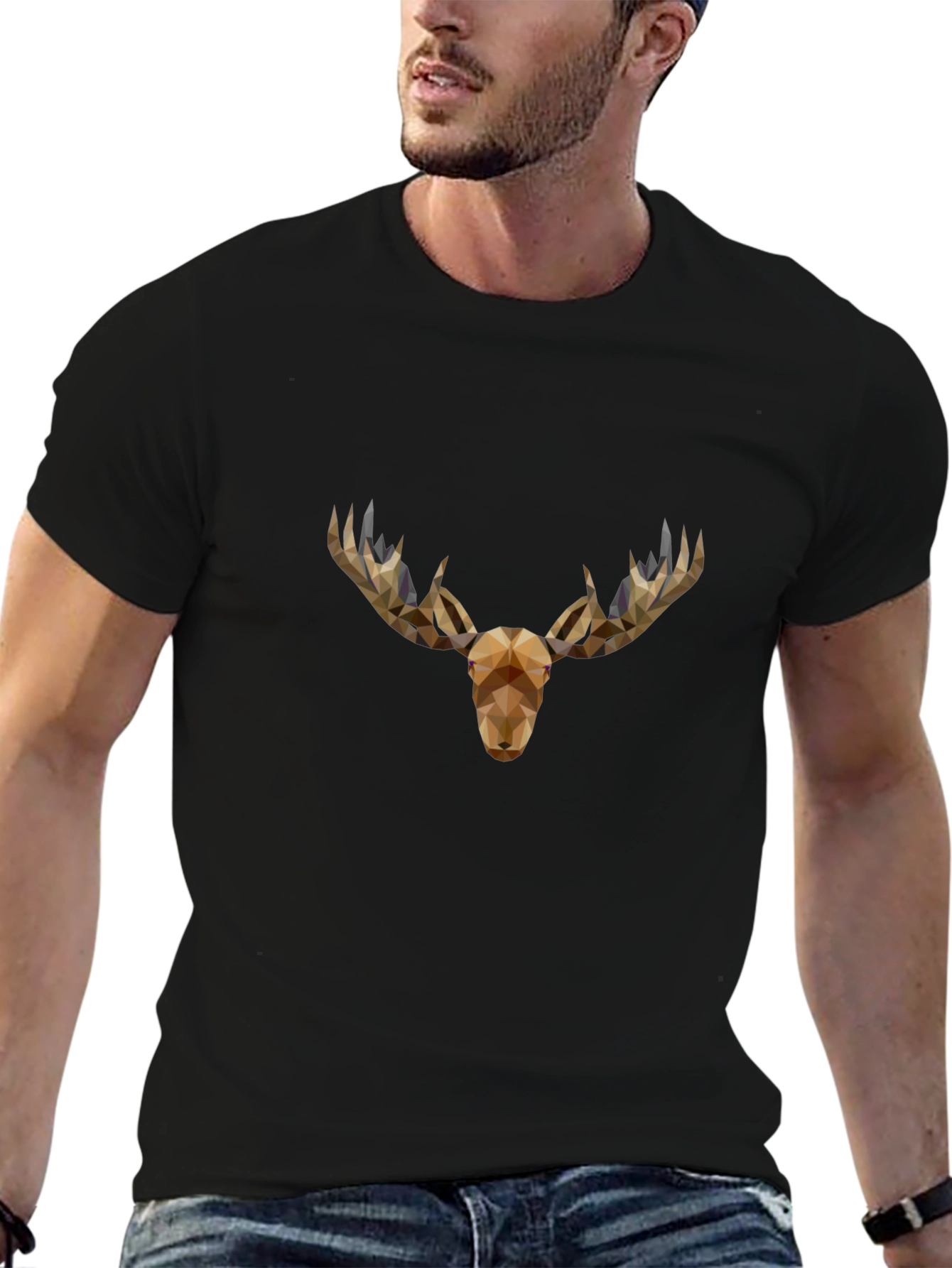 Geometric Moose Head Graphic Tee - Black