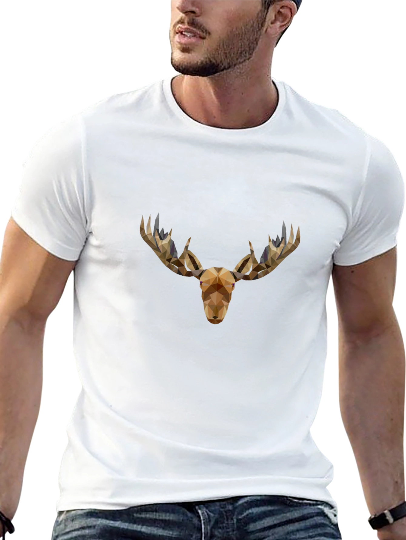 Geometric Moose Head Graphic Tee - Black