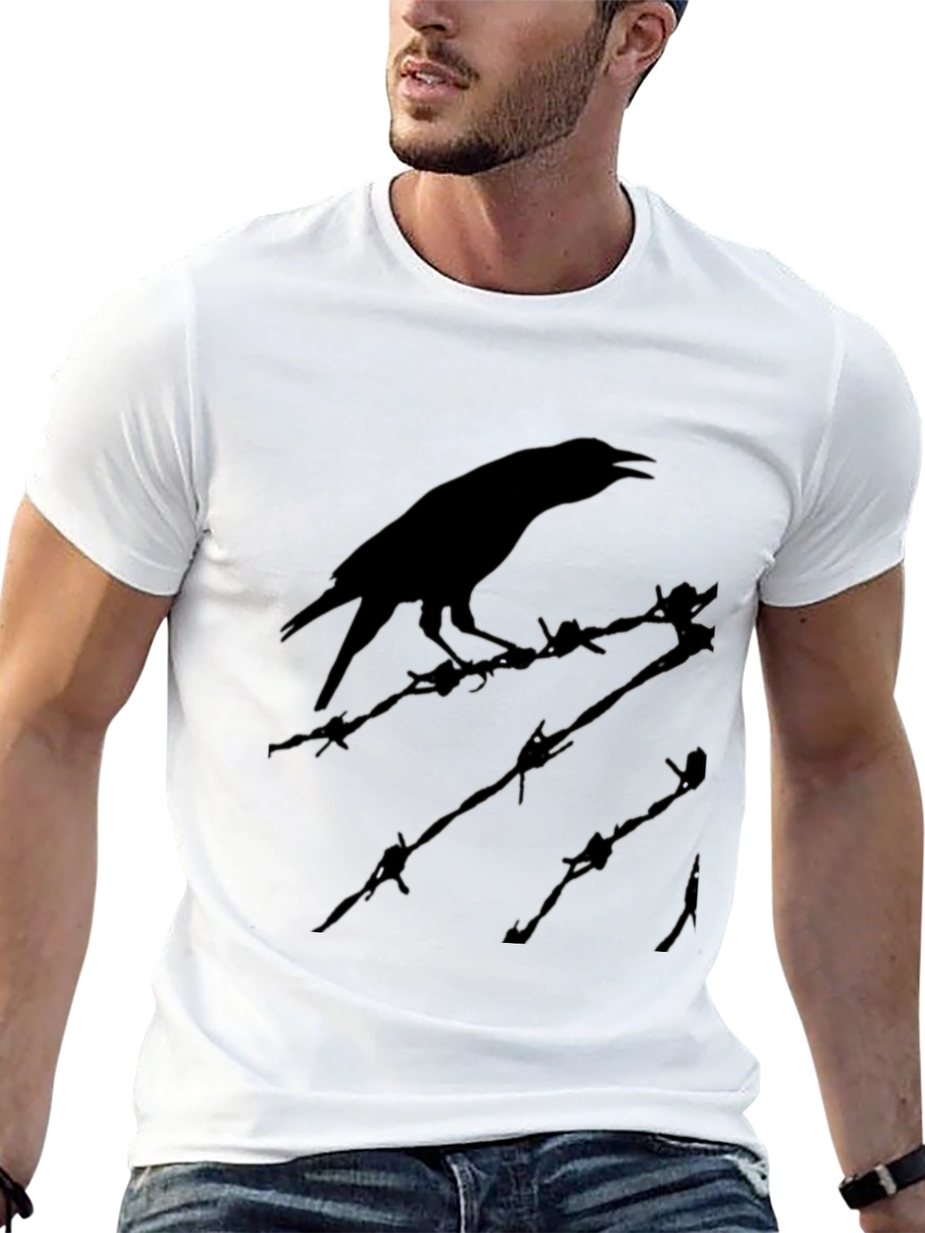 Raven on Barbed Wire T-Shirt - Edgy Graphic Tee