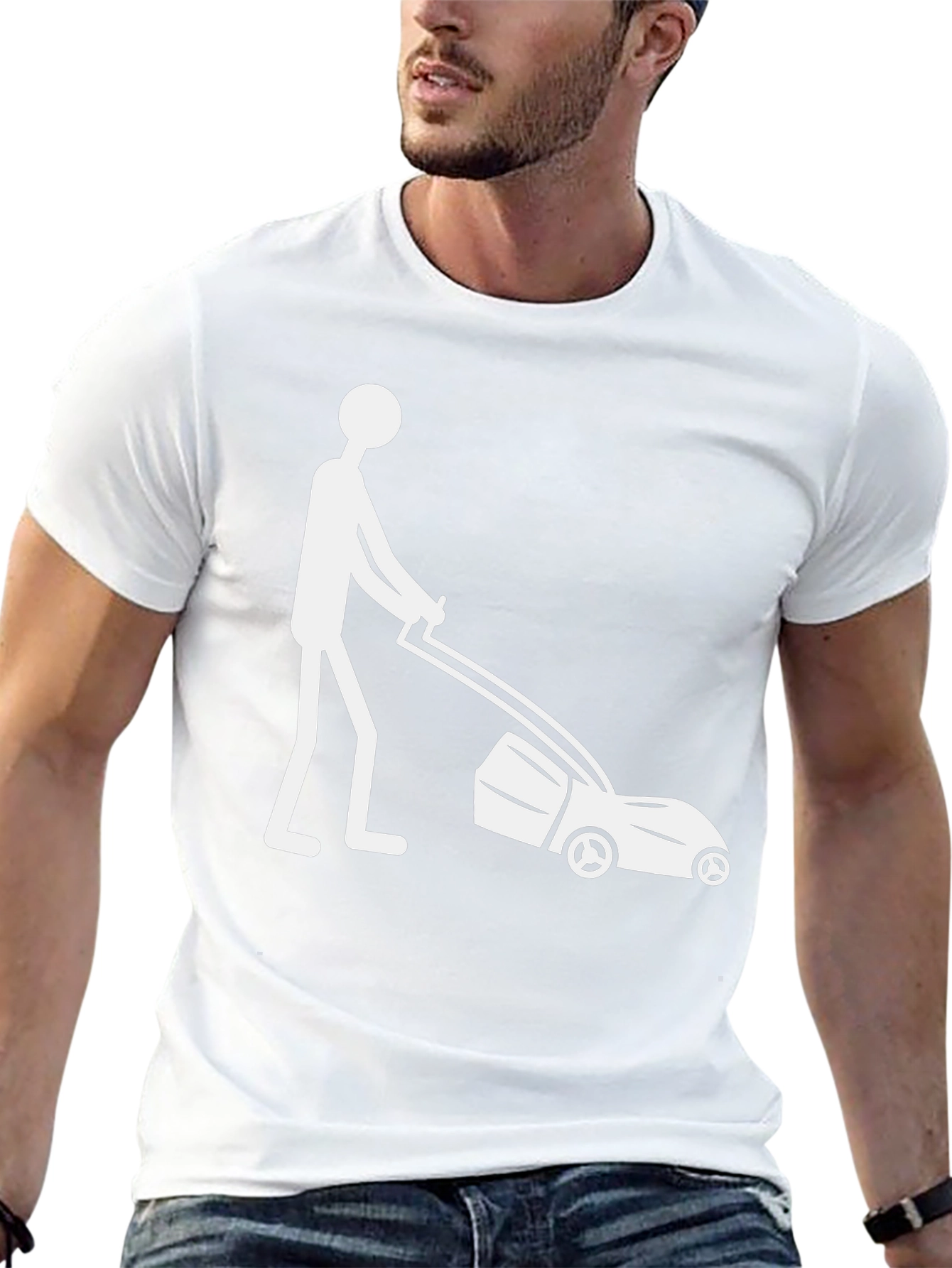 Lawn Mower Stick Figure Graphic Tee