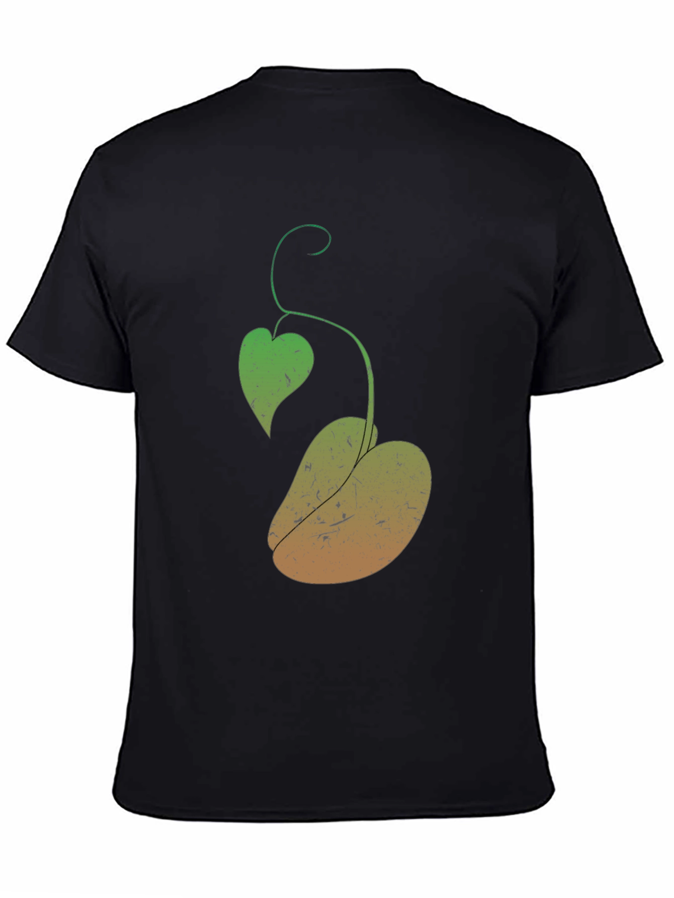 Novelty Black T-Shirt with Plant Design