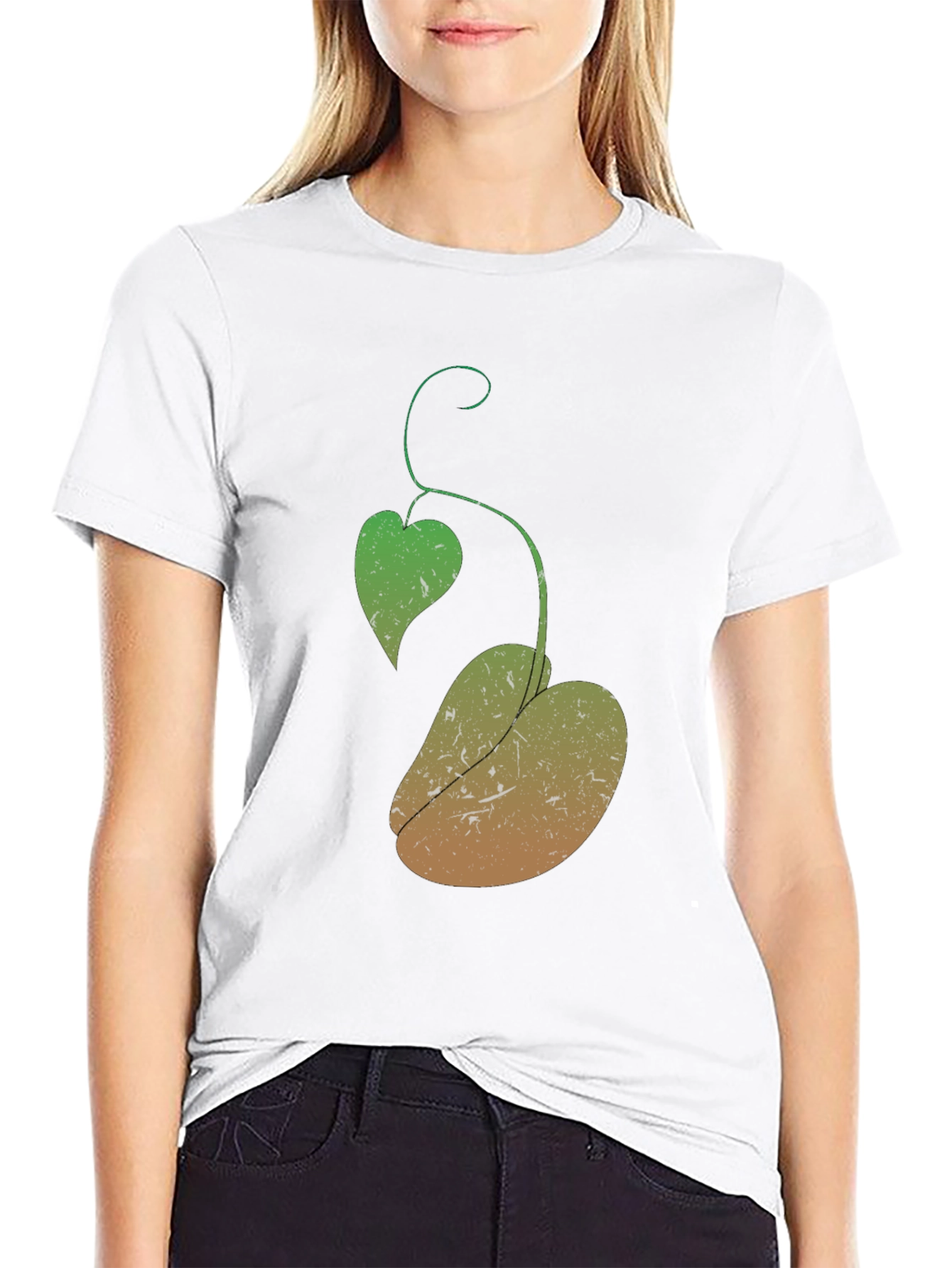 Novelty Black T-Shirt with Plant Design