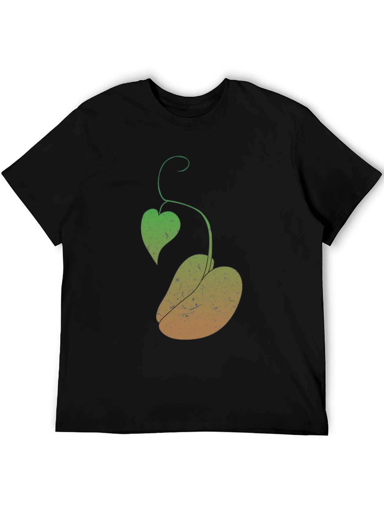 Novelty Black T-Shirt with Plant Design