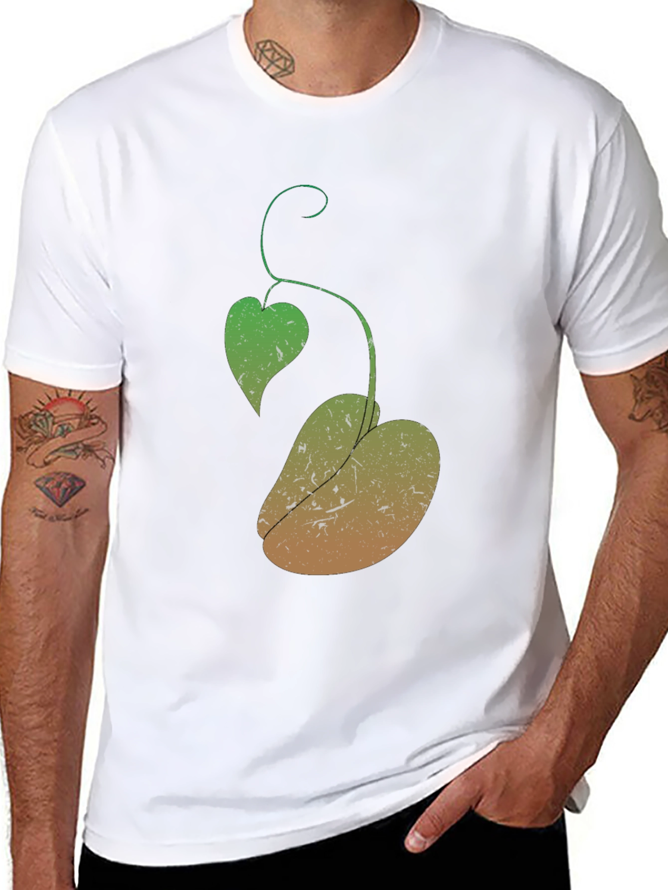 Novelty Black T-Shirt with Plant Design
