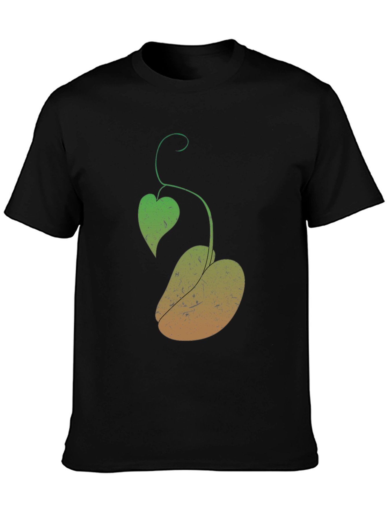Novelty Black T-Shirt with Plant Design